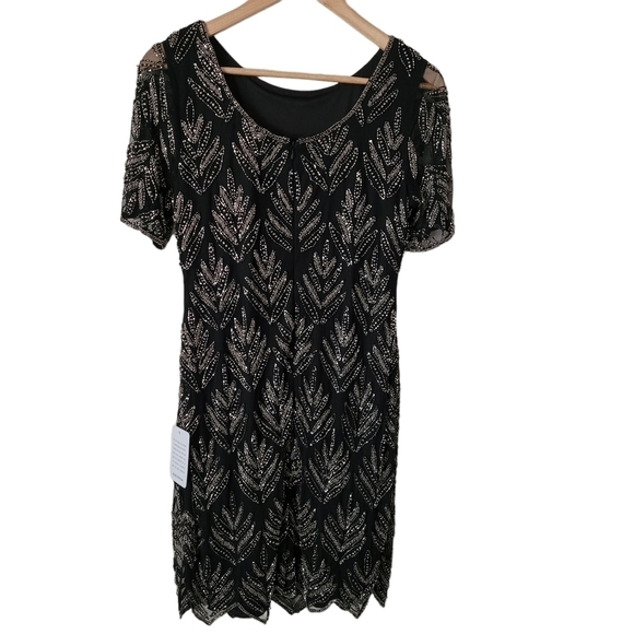 Pisarro Nights Black Beaded Cocktail Embellished Sheath Dress Size 12 - Picture 7 of 14